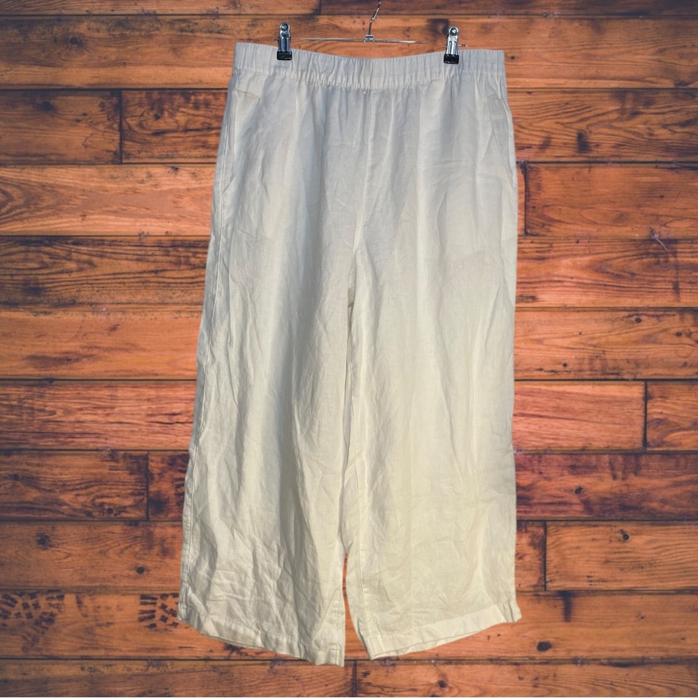 Tahari 100% Linen White Elastic Waist Pants XL